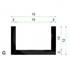 Rubber U Profile  | inside size 15 mm | height 12 mm | thickness 2 mm | Per Meter